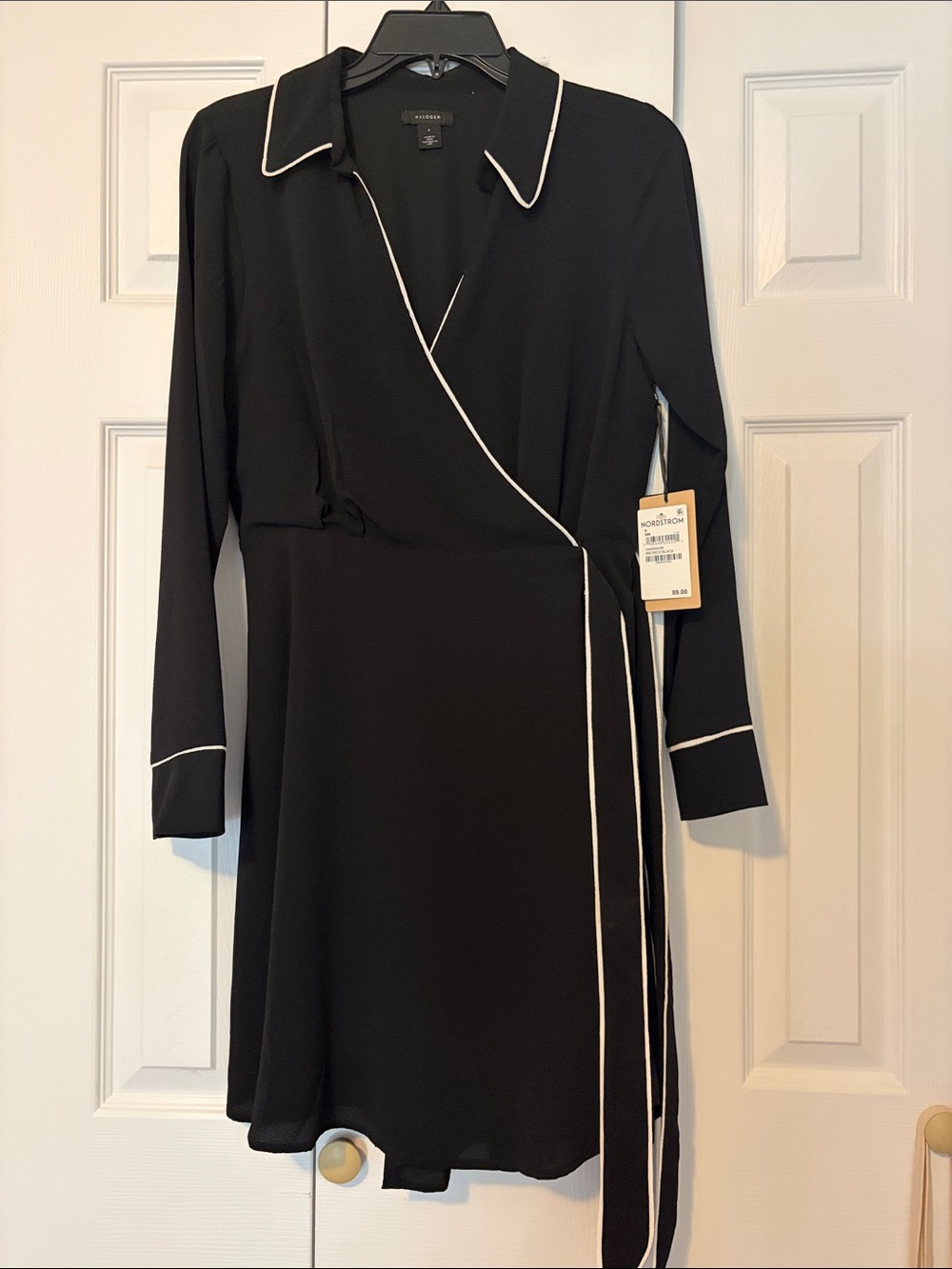 Halogen Black Wrap Dress with White Piping - Never Worn